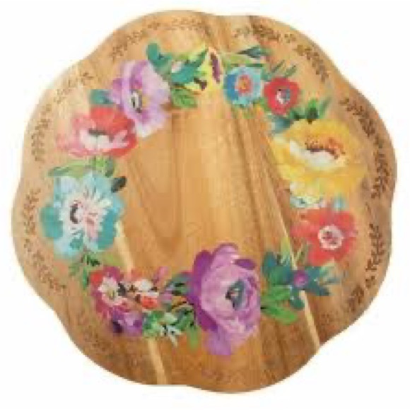 Rare HTF Last Set 🌺 New Pioneer Woman Floral 2-Piece Acacia Wood Lazy Susan - Picture 6 of 8